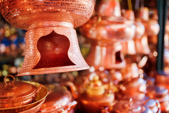 Vintage Copper Hot Pot (steamboat) At Market In Lijiang, China