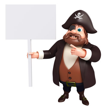  3D Rendered illustration of pirate with white board