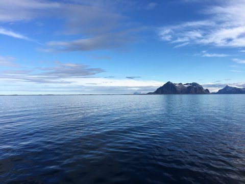 The beautiful coastline in Northern Norway. The coast here is known for its fabulous mountains and islands, many of them are over 500-metres above sea level.