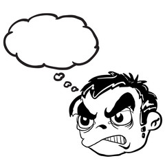 black and white angry boy head with thought bubble