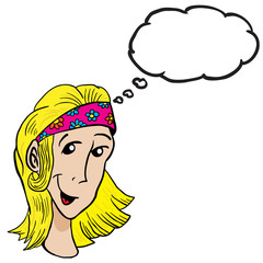 blonde girl with thought bubble