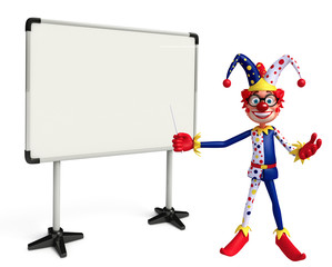 3D Rendered illustration of slim clown  with white board
