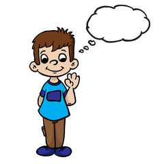 boy wave with thought bubble