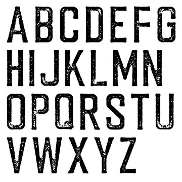 Vintage retro typeface. Stamped alphabet, scratched. Isolated on