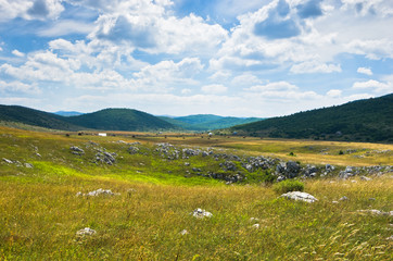 Fototapeta na wymiar Panorama of Pester plateau landscape in southwest Serbia