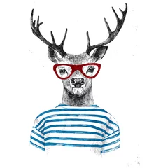 Foto auf Acrylglas Jugendzimmer Handgezeichnete verkleidete Hirsche