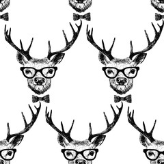 Fototapeta premium Bez szwu z ręcznie rysowane przebrany jelenia