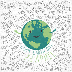 Happy Earth Illustration. Earth smile. "Happy Earth Day. 22 Apri