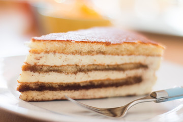 Tiramisu auf Teller mit Gabel
