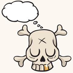 cute skull with golden tooth and thought bubble