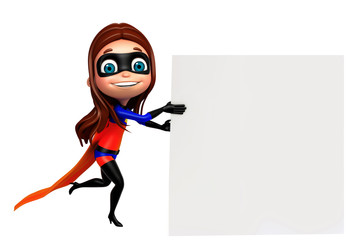 cute girl as a superhero with white board