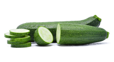 zucchini with water drops on white background