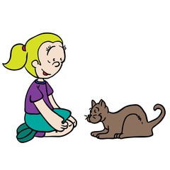 girl playing with cat