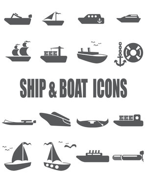 Ship And Boat Flat Icon Set - EPS 10 Vector