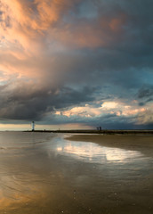 Seascape, lighthouse-windmill, Baltic Sea, Swinoujscie, Poland
