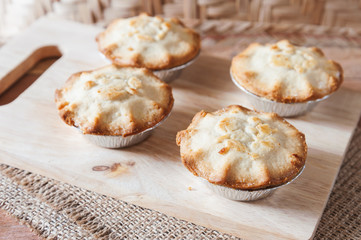 Cupcake strawberry fruit on wooden