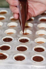 Handmade chocolates in process
