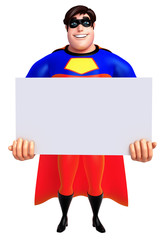  3D Rendered illustration of superhero with white board