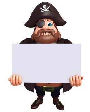 3D Rendered illustration of pirate with white board