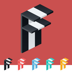 3D trendy and stylish graphic vector stripped alphabet. Optional different colors. Letter F