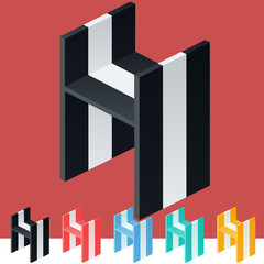 3D trendy and stylish graphic vector stripped alphabet. Optional different colors. Letter H