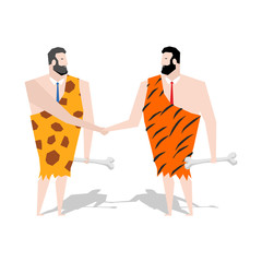 Prehistoric Businessman deal. trade with Ancient people . Savage