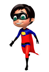 cute boy as a superhero walking pose