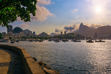 view of Botafogo, mountain Corcovado and Christ the Redeemer  in Rio de Janeiro. Brazil