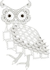 Zentangle stylized owl black and white hand drawn vector illustration