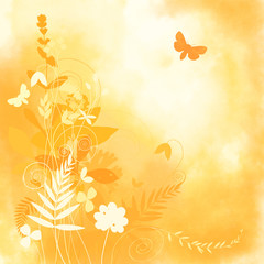 Background bright yellow with floral motifs