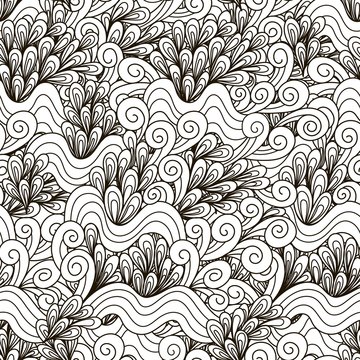 Abstract wavy seamless pattern. Great for coloring book