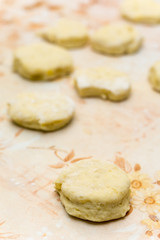 Homemade donuts dough on the table