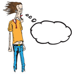 screaming man with thought bubble