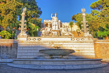 Fototapeta na wymiar Rome between Tiber and Aniene Fountain in Piazza del Popolo