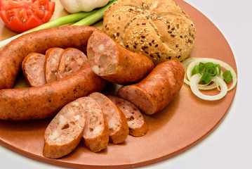 meat sausage with cheese in serving plate
