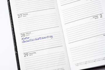 Kalender mit Termin Notar - Gesellschaftervertrag