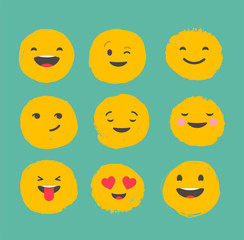 Fototapeta premium Hand drawn emoticons, colorful emoji icons with communication speech bubbles