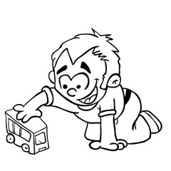 simple black and white little boy playing