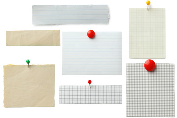 Piece of note paper on white background, collage