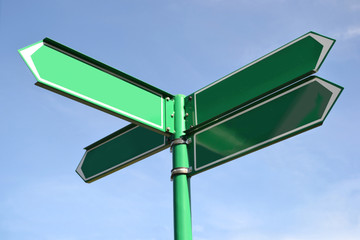 Green metal signpost, roadsign, crossroads