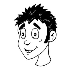 simple black and white smiling boy cartoon