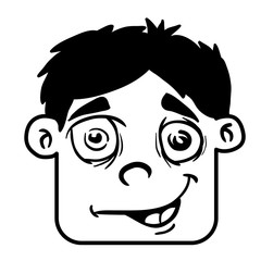 simple black and white smiling boy head cartoon