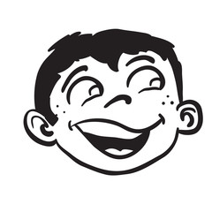 simple black and white smiling boy head