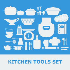 Kitchen Tools White Silhouette Vector icons set