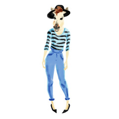 Hand drawn illustration of horse girl dressed up in fashionable style. Pony lady dressed in cool clothes. Fashion animal design. woman horse hipster. Magazine fashion look. creative poster