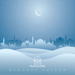 Ramadan kareem mosque and desert silhouette islamic background