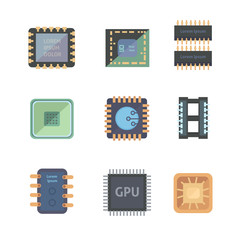 Set of  vector microchip icons on white background.