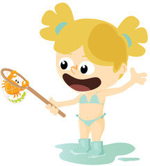 fillette &agrave; la p&ecirc;che au crabe