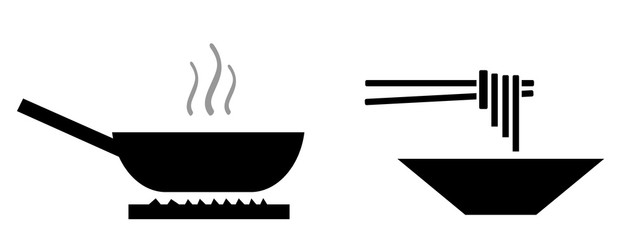 Poêle et bol de nouilles