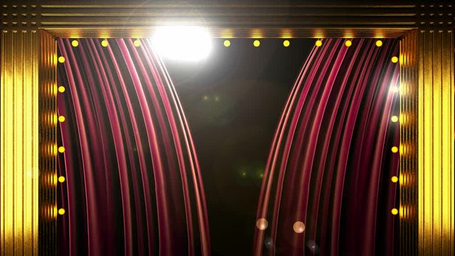 opening red curtain stage with golden podium and lights